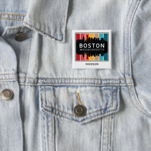 Aangepaste naam Boston Massachusetts Vierkante Button 5,1 Cm