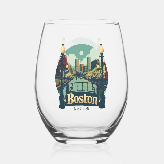Aangepaste naam Boston Massachusetts Wijnglas Zonder Voet (Voorkant)
