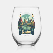 Aangepaste naam Boston Massachusetts Wijnglas Zonder Voet (Achterkant)