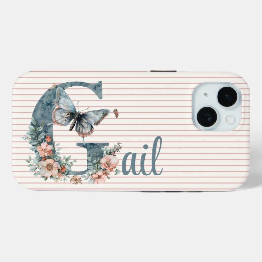 Aangepaste naam | Botanisch Initiaal | Vlinderblau Case-Mate iPhone Case (Achterkant (horizontaal))