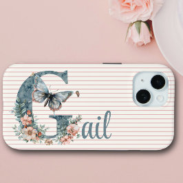 Aangepaste naam | Botanisch Initiaal | Vlinderblau iPhone 15 Case