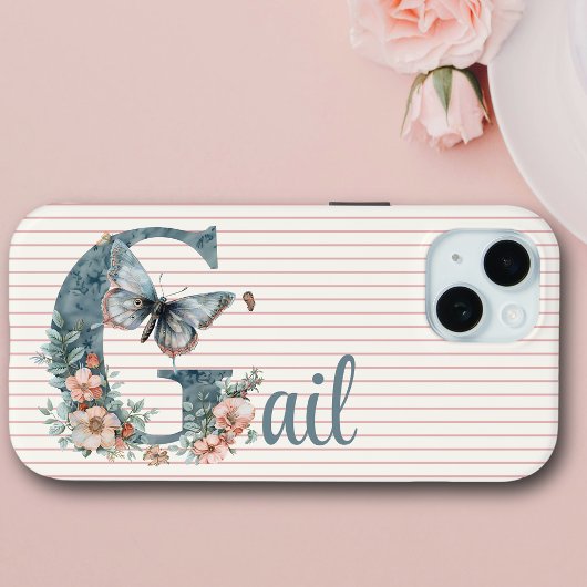 Aangepaste naam | Botanisch Initiaal | Vlinderblau Case-Mate iPhone Case