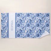 Aangepaste naam Botanische Blauwe Bloem Delicate B Strandlaken (Voorkant)