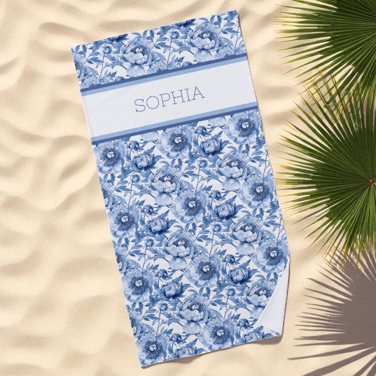 Aangepaste naam Botanische Blauwe Bloem Delicate B Strandlaken