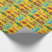 Aangepaste naam Bouwwagen 3e verjaardag Cadeaupapier (Hoek)