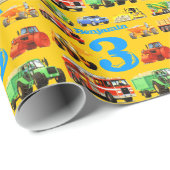 Aangepaste naam Bouwwagen 3e verjaardag Cadeaupapier (Rol Hoek)