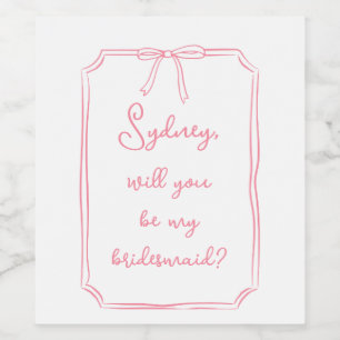 Aangepaste naam Bow Roze Bruidsmeisje Voorstel Wijn Etiket