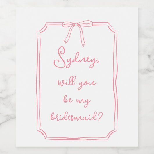 Aangepaste naam Bow Roze Bruidsmeisje Voorstel Wijn Etiket (Enkel label)