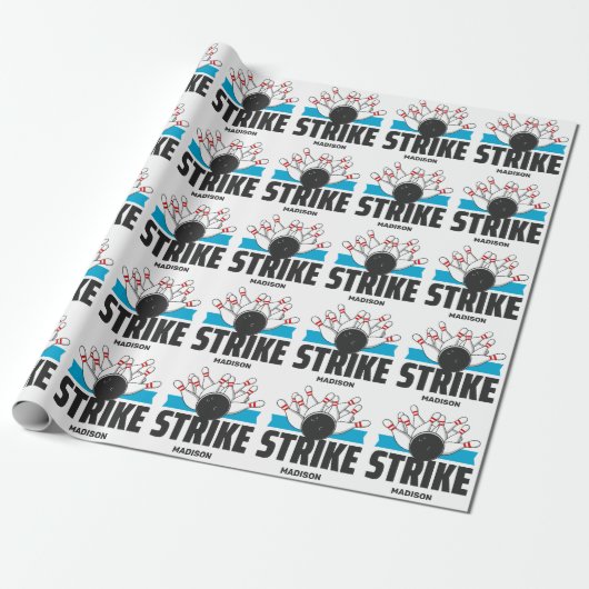 Aangepaste naam Bowling Strike Cadeaupapier (Uitgerold)