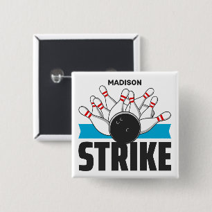 Aangepaste naam Bowling Strike Vierkante Button 5,1 Cm