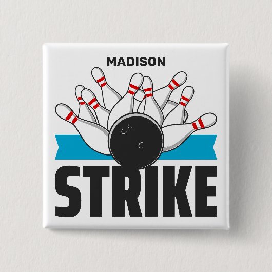 Aangepaste naam Bowling Strike Vierkante Button 5,1 Cm (Voorkant)