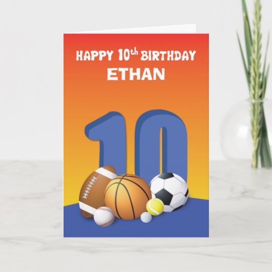 Aangepaste naam Boy 10th Birthday Sportballen Kaart (Voorkant)