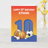 Aangepaste naam Boy 10th Birthday Sportballen Kaart (Gele Bloem)