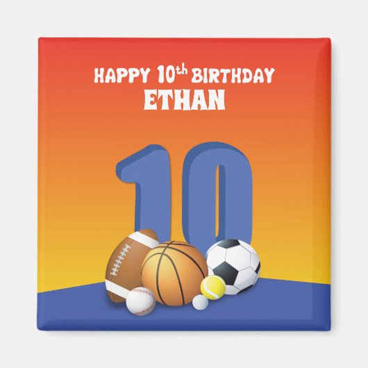 Aangepaste naam Boy 10th Birthday Sportballen Magneet (Voorkant)