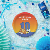 Aangepaste naam Boy 10th Birthday Sportballen Papieren Bordje (Feest)