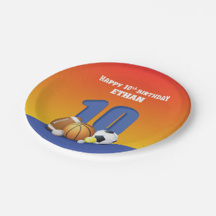 Aangepaste naam Boy 10th Birthday Sportballen Papieren Bordje