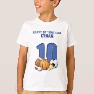 Aangepaste naam Boy 10th Birthday Sportballen T-shirt