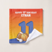 Aangepaste naam Boy 11th Birthday Sports Balls Bad Handdoek (Wasdoekje)