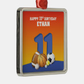 Aangepaste naam Boy 11th Birthday Sports Balls Metalen Ornament (Rechts)