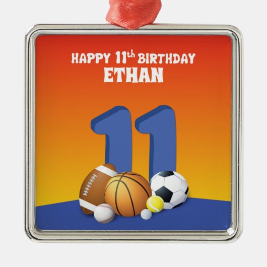 Aangepaste naam Boy 11th Birthday Sports Balls Metalen Ornament (Voorkant)