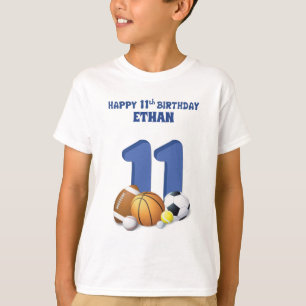 Aangepaste naam Boy 11th Birthday Sports Balls T-shirt
