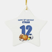 Aangepaste naam Boy 12th Birthday Sports Balls Keramisch Ornament (Achterkant)
