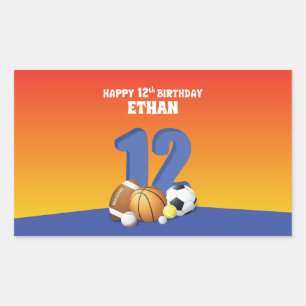 Aangepaste naam Boy 12th Birthday Sports Balls Rechthoekige Sticker