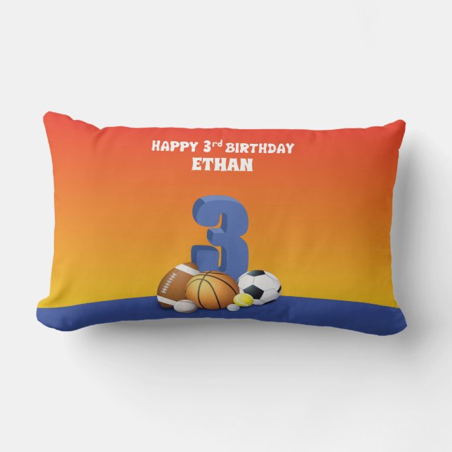 Aangepaste naam Boy 3rd Birthday Sports Balls Kussen (Voorkant)
