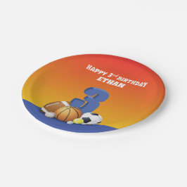 Aangepaste naam Boy 3rd Birthday Sports Balls Papieren Bordje