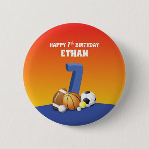 Aangepaste naam Boy 7th Birthday Sports Balls Ronde Button 5,7 Cm