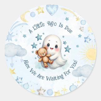 Aangepaste naam Boy Baby shower Schattige Ghost Bo Ronde Sticker