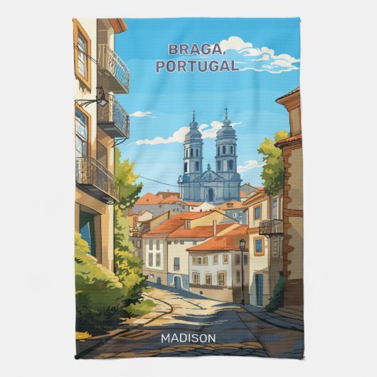 Aangepaste naam Braga Portugal Theedoek (Verticaal)