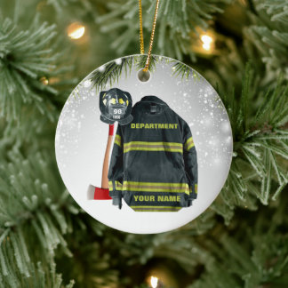Aangepaste naam brandweergeschenk brand en redding keramisch ornament
