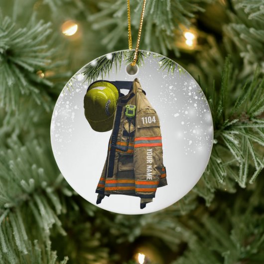 Aangepaste naam brandweergeschenk brandweer en red keramisch ornament (Boom)