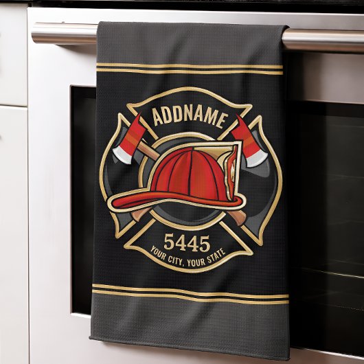 Aangepaste naam brandweerkazerne & badge van de af theedoek