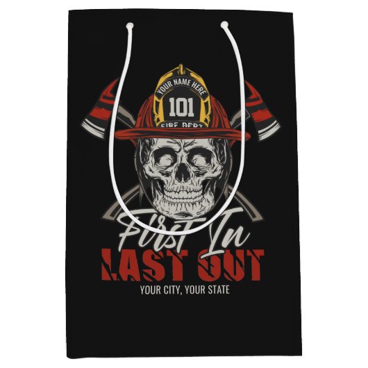 Aangepaste NAAM Brandweerman Eerste In Laatste Uit Medium Cadeauzakje (Voorkant)