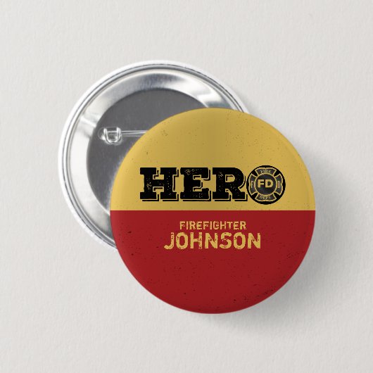Aangepaste naam, brandweerman Hero Ronde Button 5,7 Cm (Voorkant /achterkant)