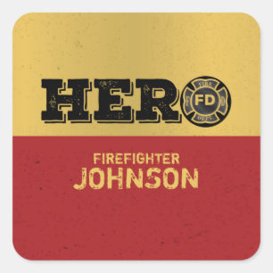 Aangepaste naam, brandweerman Hero Vierkante Sticker