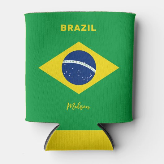 Aangepaste naam Brazilië Vlag Blikjeskoeler (Voorkant)