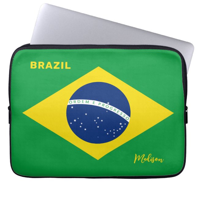 Aangepaste naam Brazilië Vlag Laptop Sleeve (Voorkant)