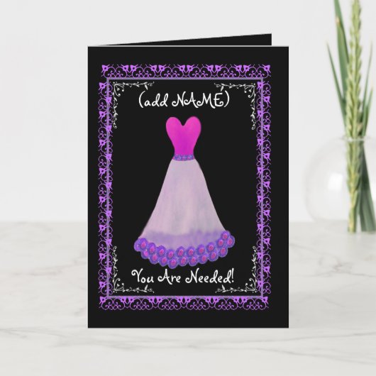 (Aangepaste naam) BRIDESMAID Invitation PAARSE jur (Voorkant)