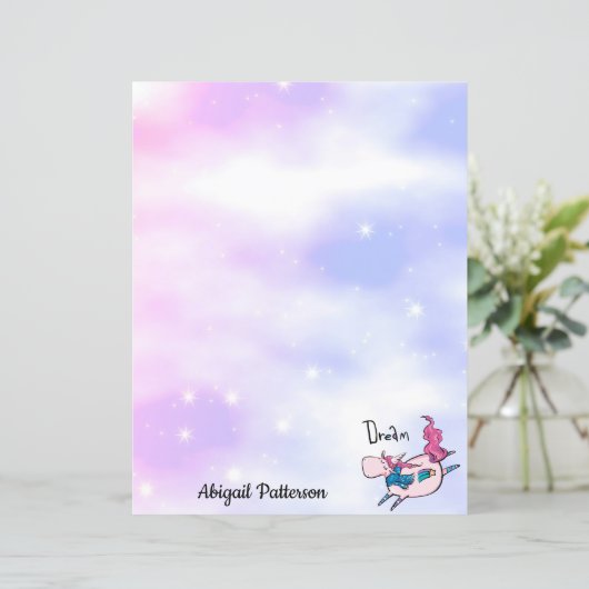 Aangepaste naam Briefpapier papier Roze Unicorn (Staand voorkant)