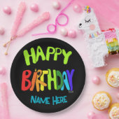Aangepaste naam Bright en Happy Birthday Papieren Bordje (Feest)