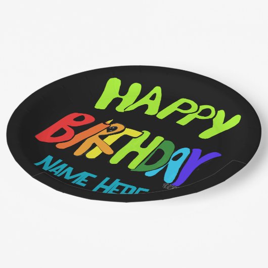 Aangepaste naam Bright en Happy Birthday Papieren Bordje (Gekanteld)