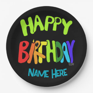 Aangepaste naam Bright en Happy Birthday Papieren Bordje