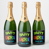 Aangepaste naam Bright en Happy Birthday Sparkling Wijnetiket (Flessen)