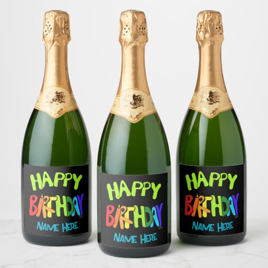 Aangepaste naam Bright en Happy Birthday Sparkling Wijnetiket (Flessen)