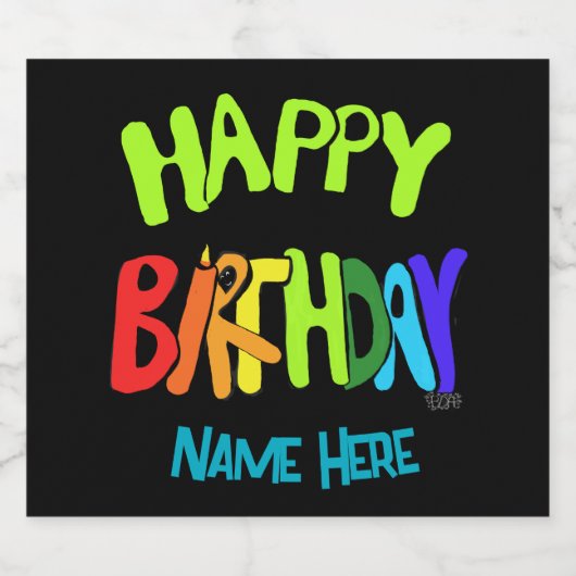 Aangepaste naam Bright en Happy Birthday Sparkling Wijnetiket (Enkel label)