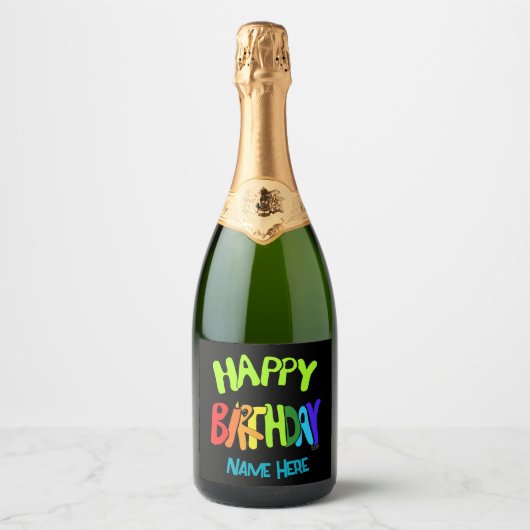 Aangepaste naam Bright en Happy Birthday Sparkling Wijnetiket (Voorkant)