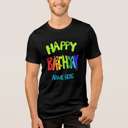 Aangepaste naam Bright en Happy Birthday Tri-Blend Shirt (Voorkant)